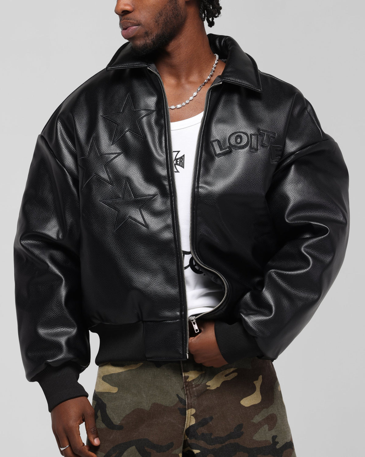 Loiter Solar Vegan Leather Varsity Jacket Black - image 8