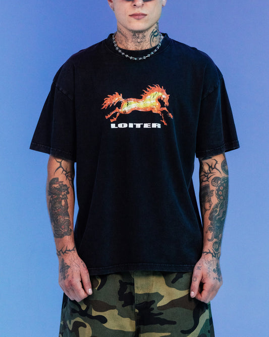 Ed Hardy By Loiter Horse Power Vintage T-Shirt Black Acidwash
