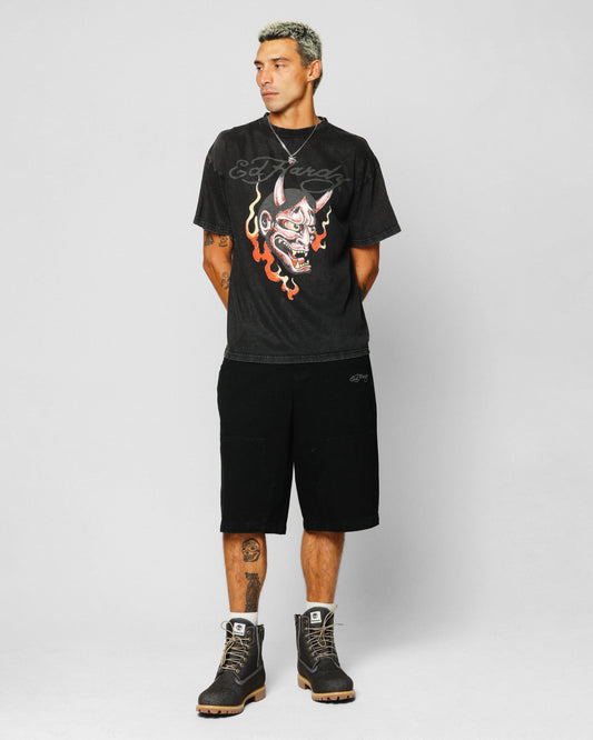 Ed Hardy Horns T-Shirt Black Acidwash