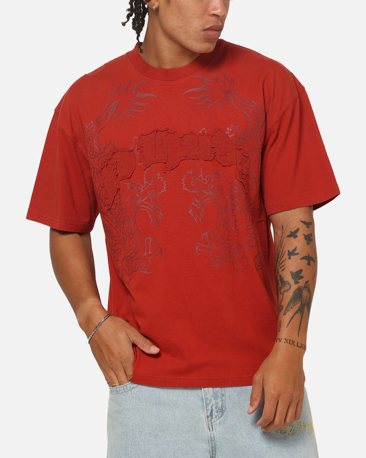 Ed Hardy Double Dragon Applique T-Shirt Red