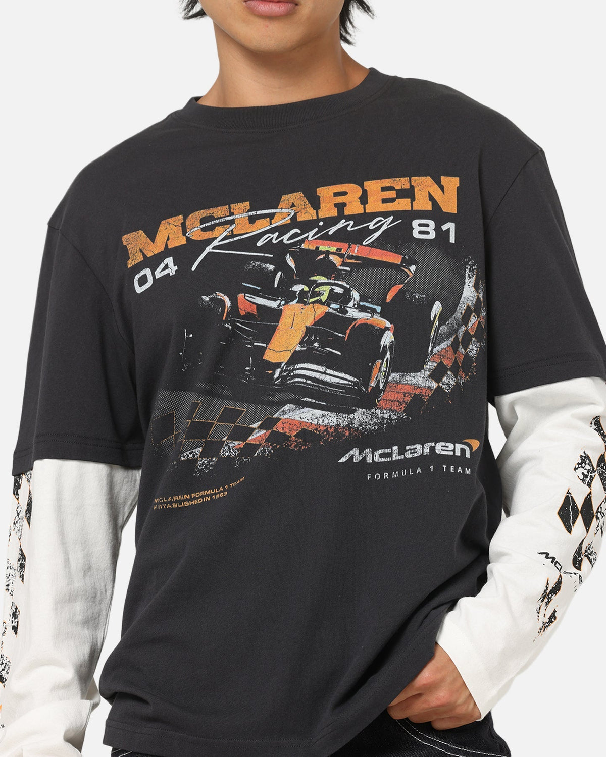 Mitchell & Ness X Mclaren Checkered Vintage Long Sleeve T-Shirt Black/Vintage White - image 6