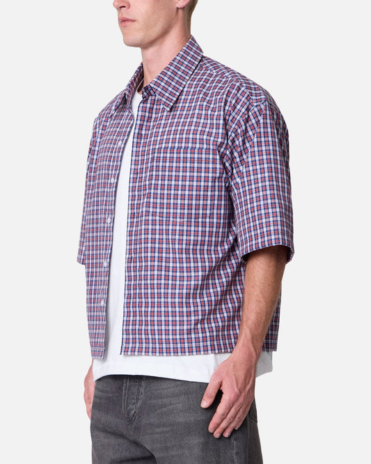 MNML Crispy Poplin Over Button Up Shirt Red/Blue - image 2
