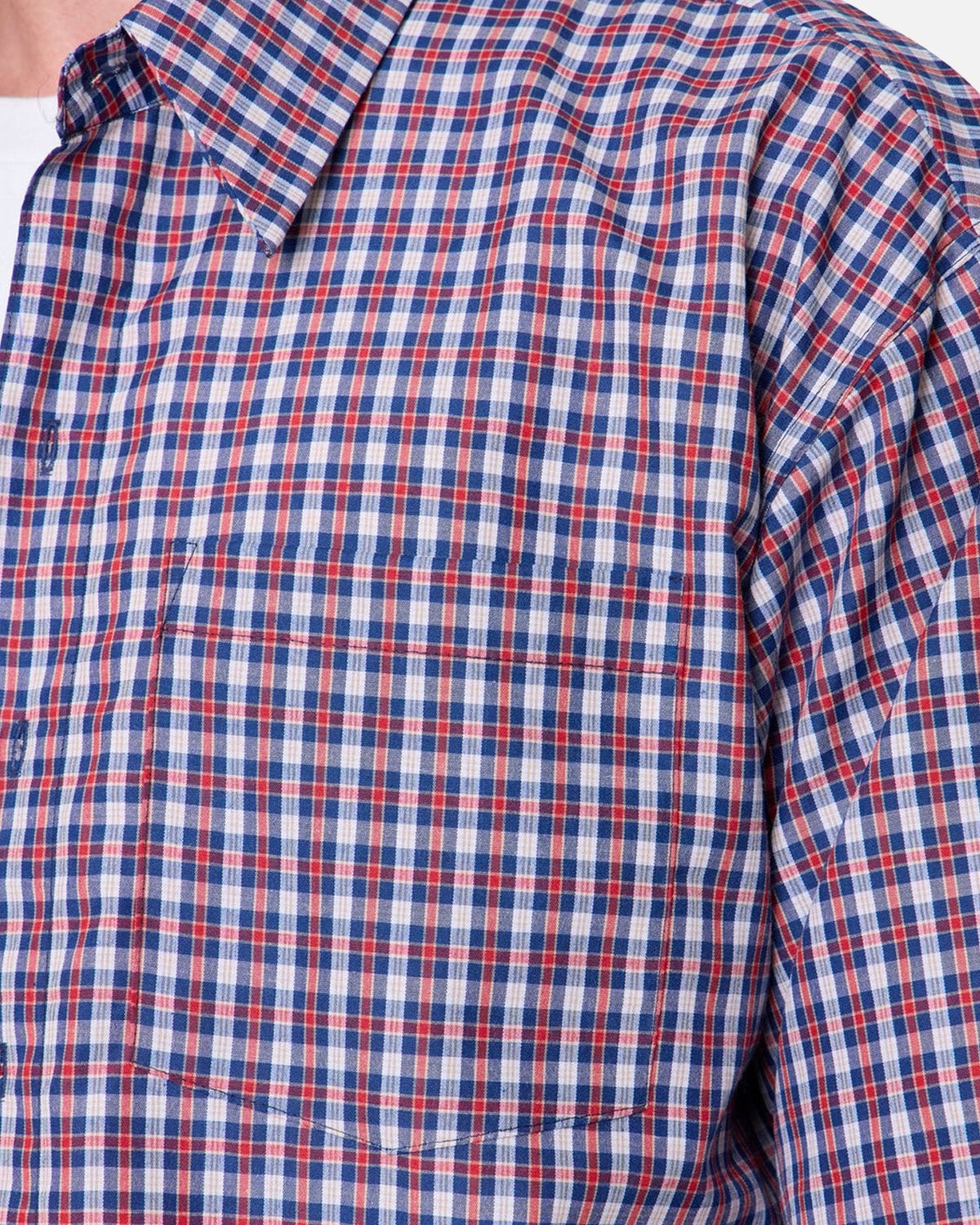 MNML Crispy Poplin Over Button Up Shirt Red/Blue - image 6