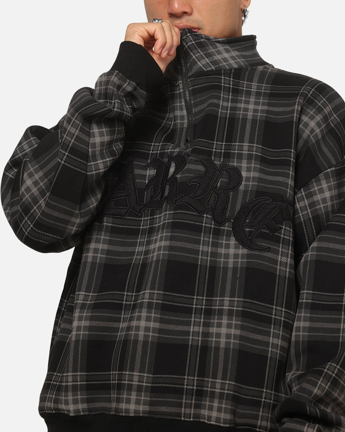 Carre Gridlock 1/4 Zip Crewneck Black Plaid - image 6