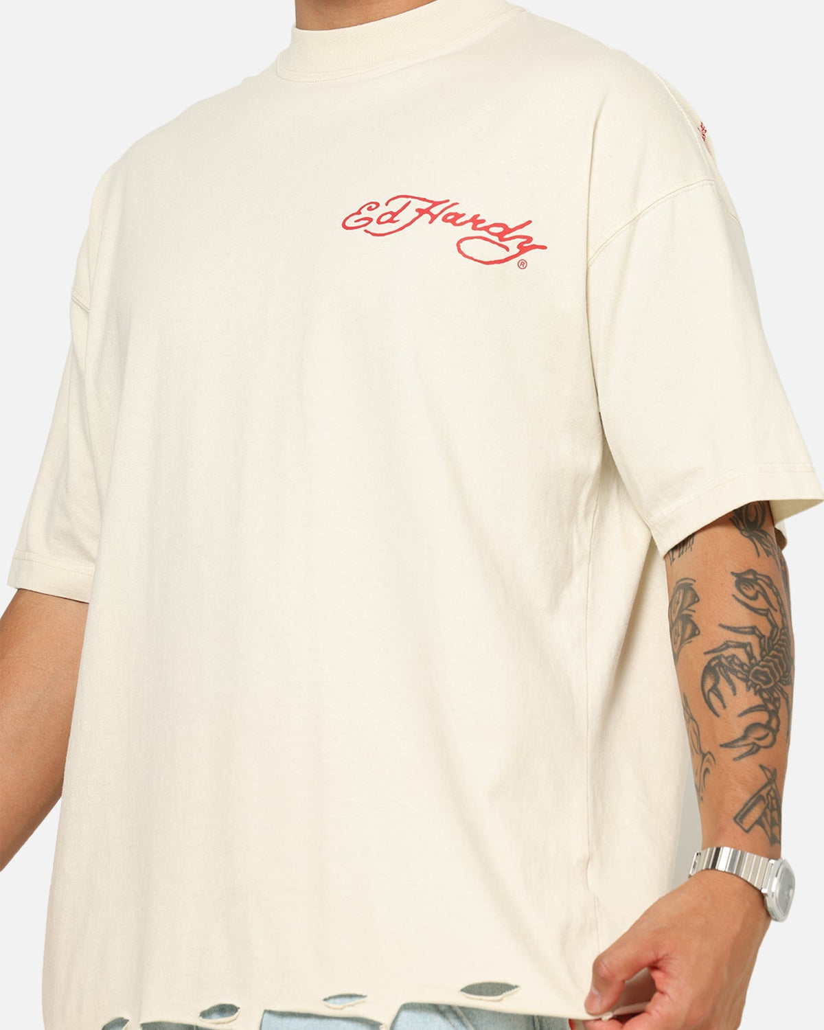 Ed Hardy Venom Rose T-Shirt Washed White