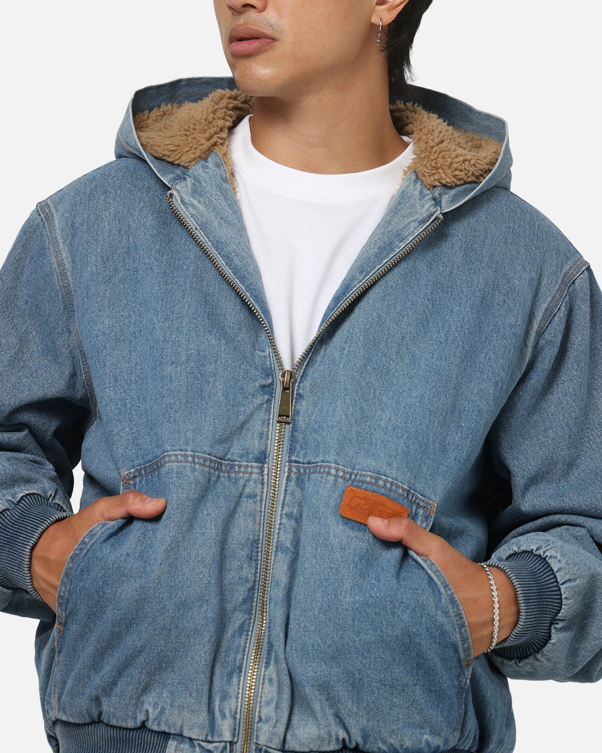 Carre Sherpa Lined Zip Hoodie Mid Blue Denim - image 6