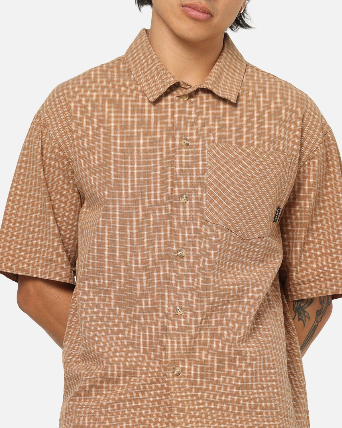 Carre Grid Button Up Shirt Brown-Plaid - image 6