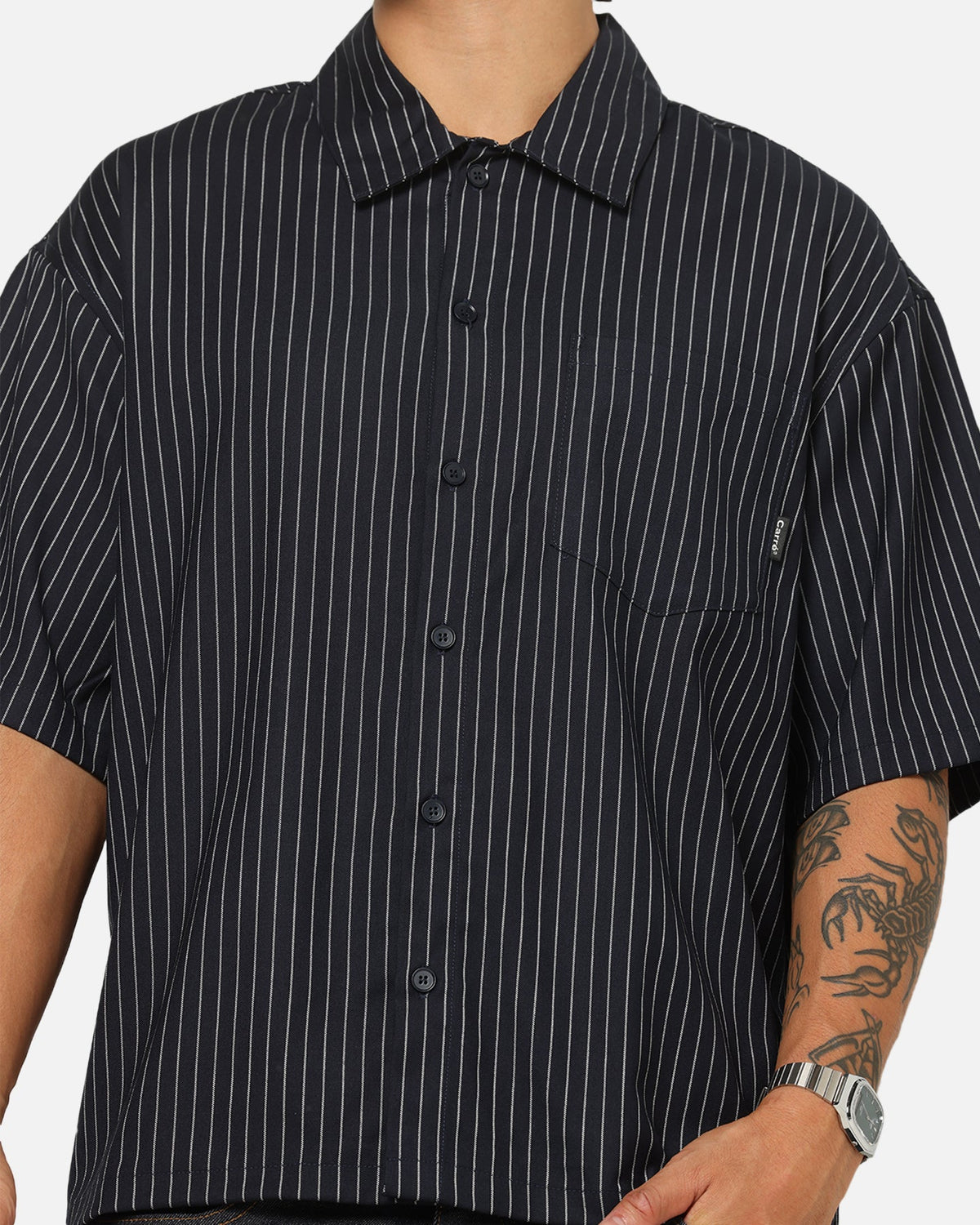 Carre Grid Button Up Shirt Navy Pinstripe - image 6