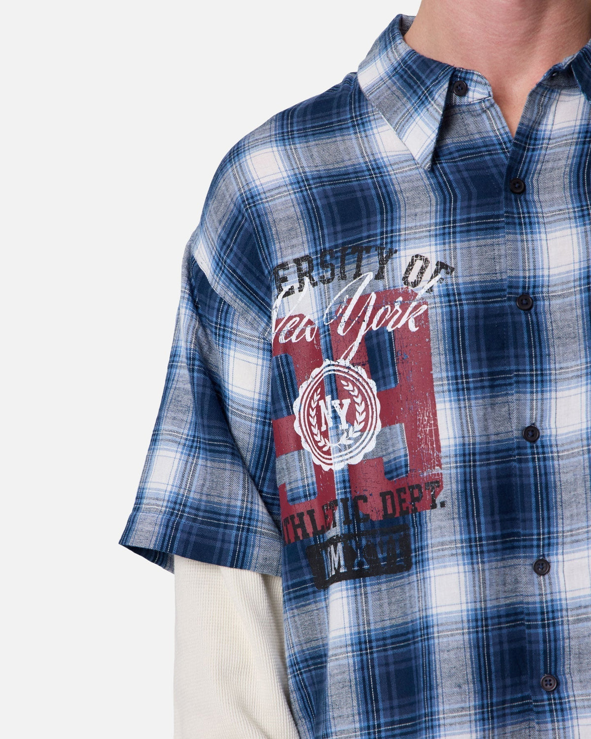 MNML Layered Thermal Button Up Long Sleeve Shirt Blue - image 7