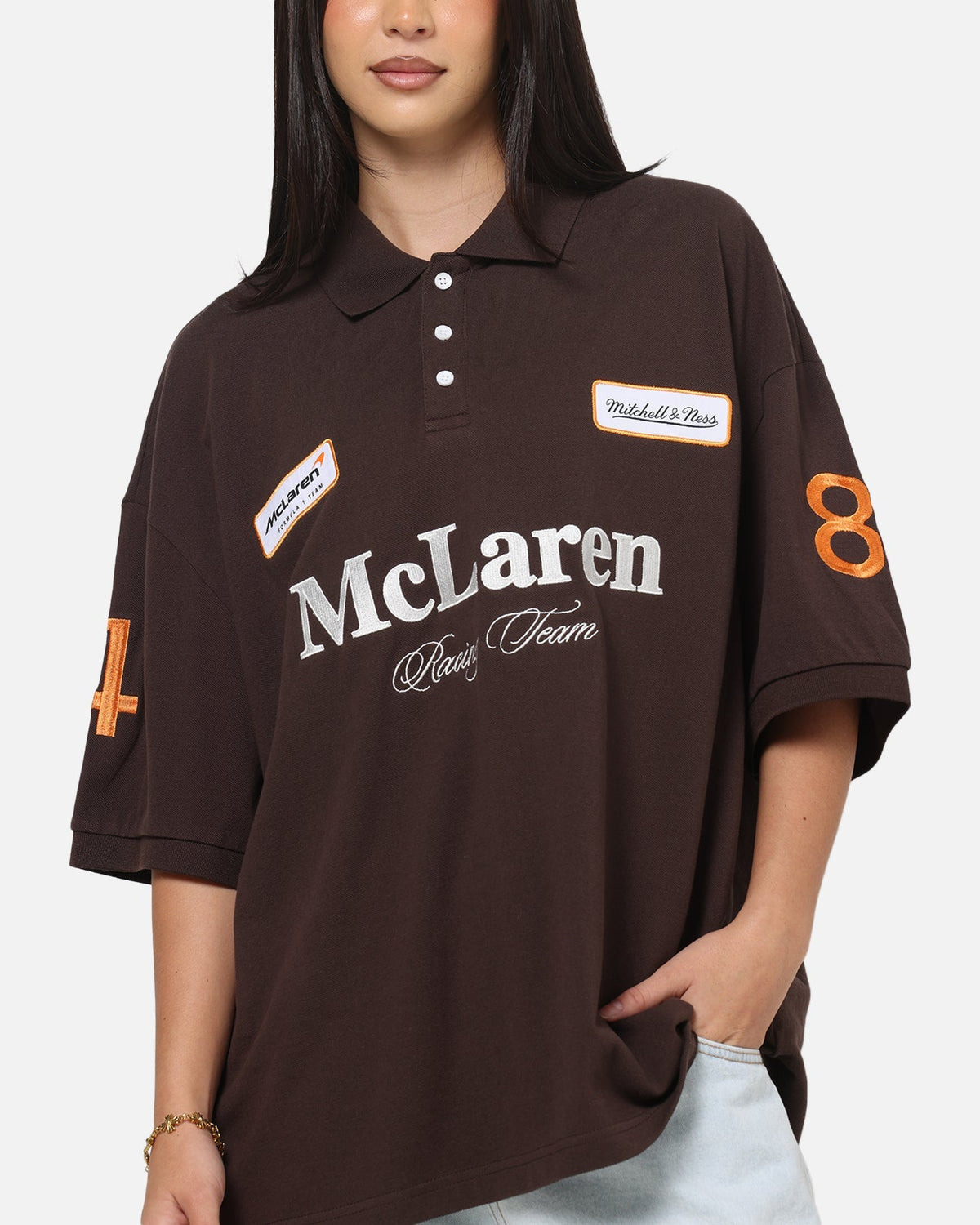 Mitchell & Ness X Mclaren Heritage Boxy Polo Shirt Chocolate - image 6
