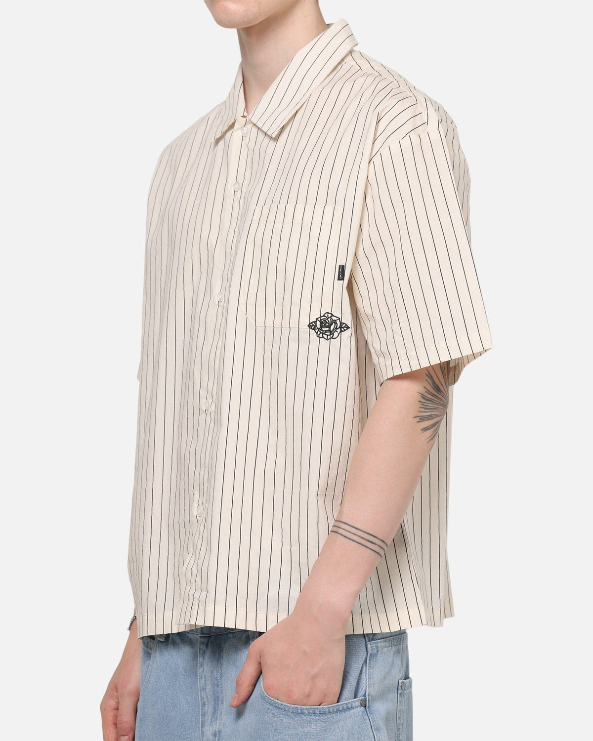 Carre Signature Rose Button Up Shirt Natural Pinstripe - image 6