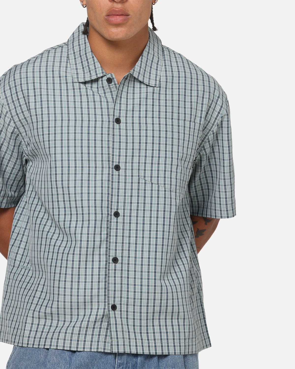 Carre Plaid Button Up Shirt Green-Plaid - image 6