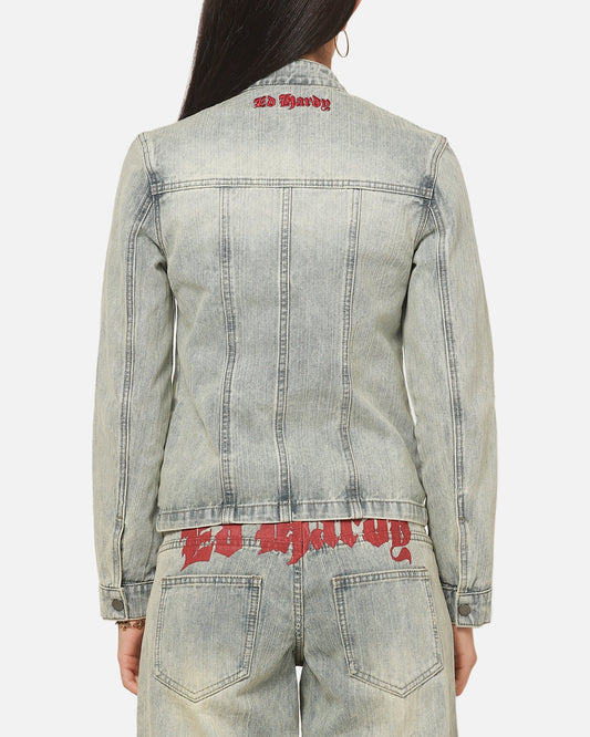 Ed Hardy Women's Vaulted Denim Moto Jacket Vintage Blue - image 2