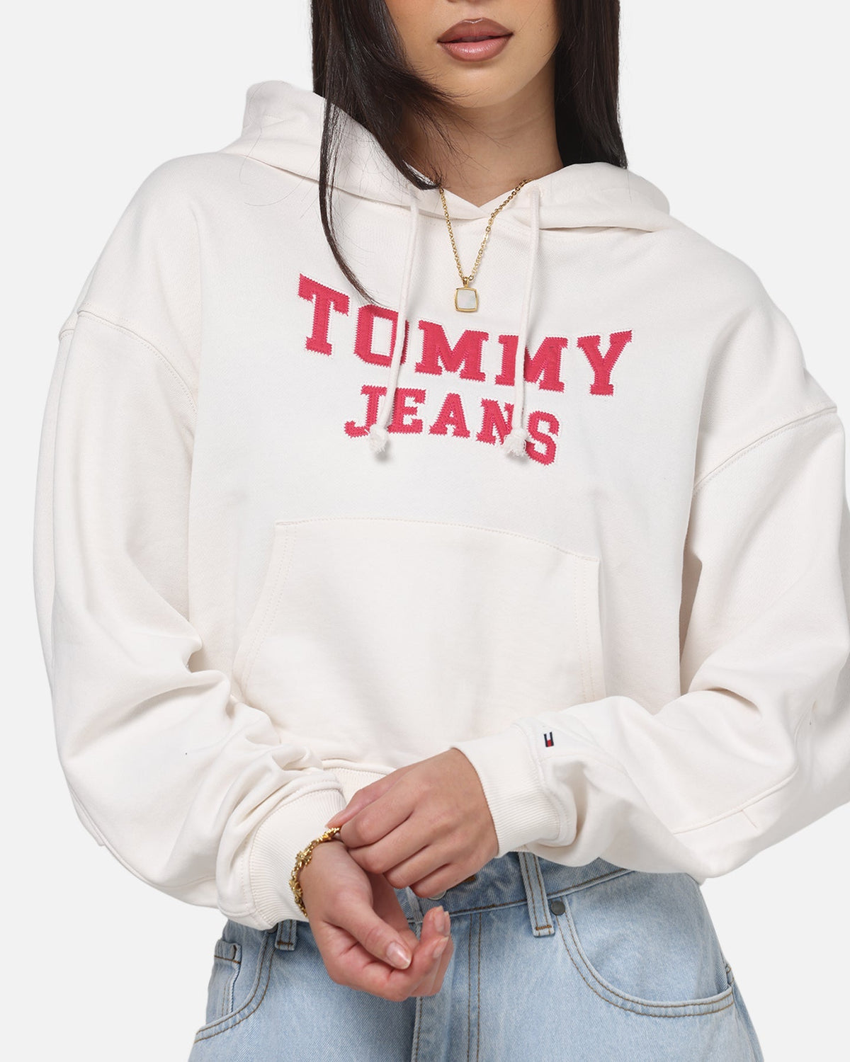 Tommy Jeans Women's TJW Boxy Crop Varsity Hoodie White - image 6