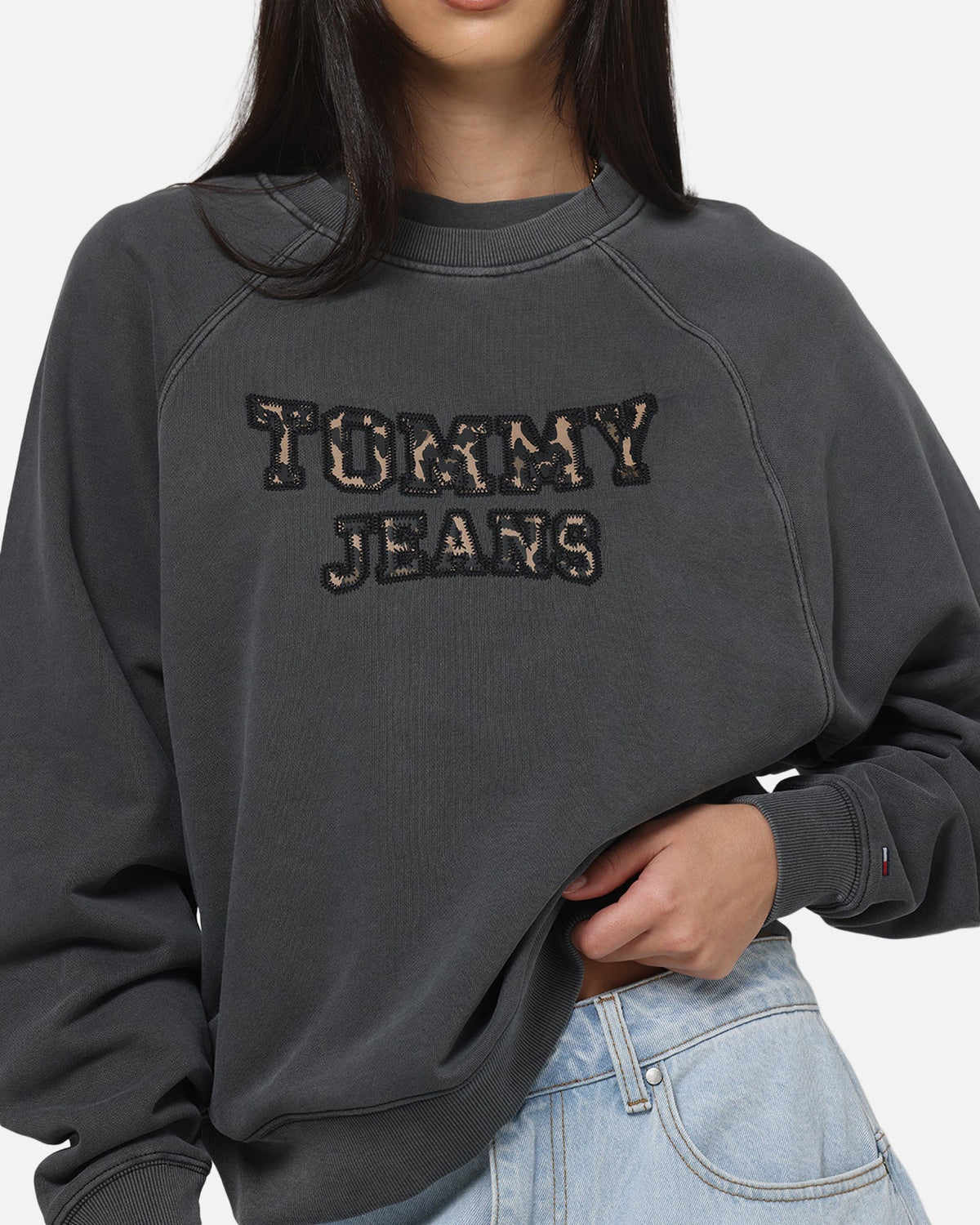 Tommy Jeans Women's TJW Boxy Leopard Varsity Crewneck Black - image 6