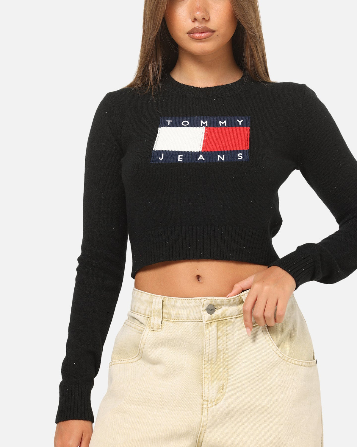 Tommy Jeans Women's TJW Sparkle Flag Sweater Black - image 6