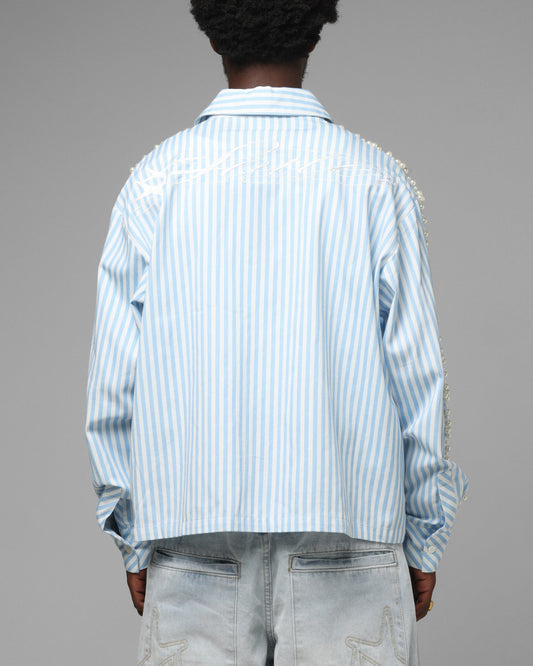 Loiter Pearl Button Up Shirt Blue Stripe - image 2
