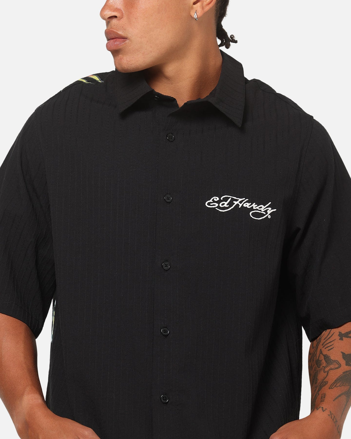 Ed Hardy Dragon Button Up Shirt Charcoal