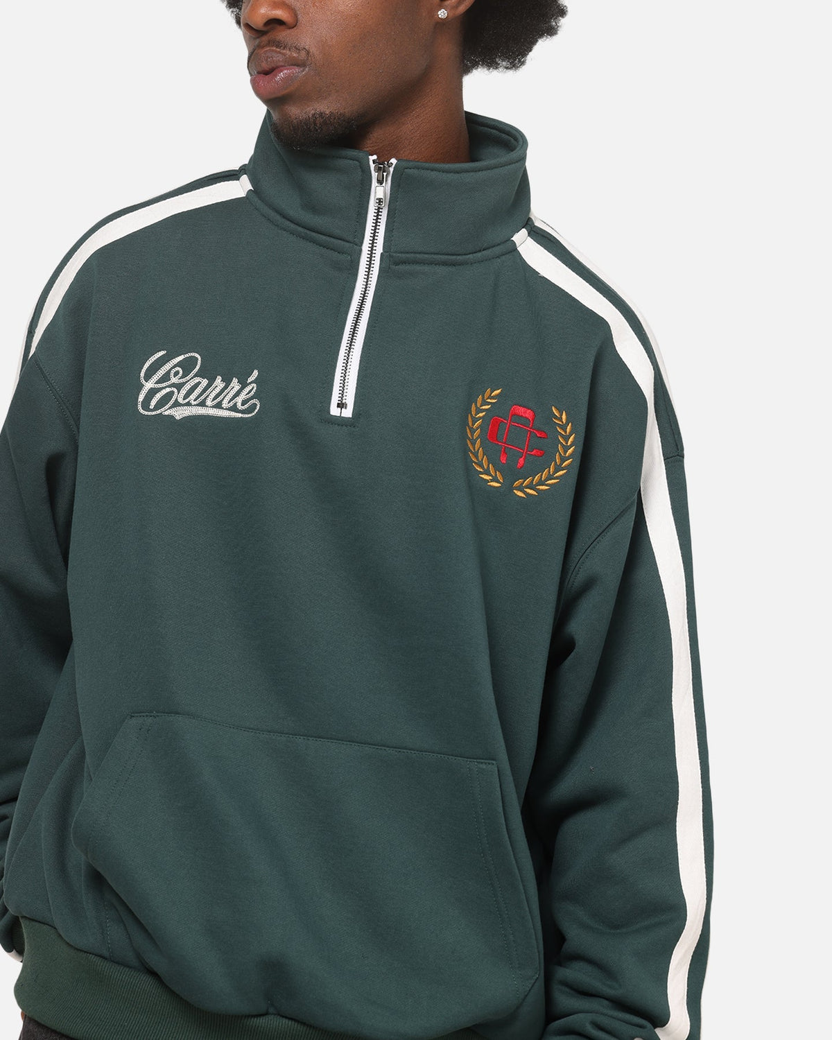Carre Footie 1/4 Zip Crewneck Green/Off White - image 6