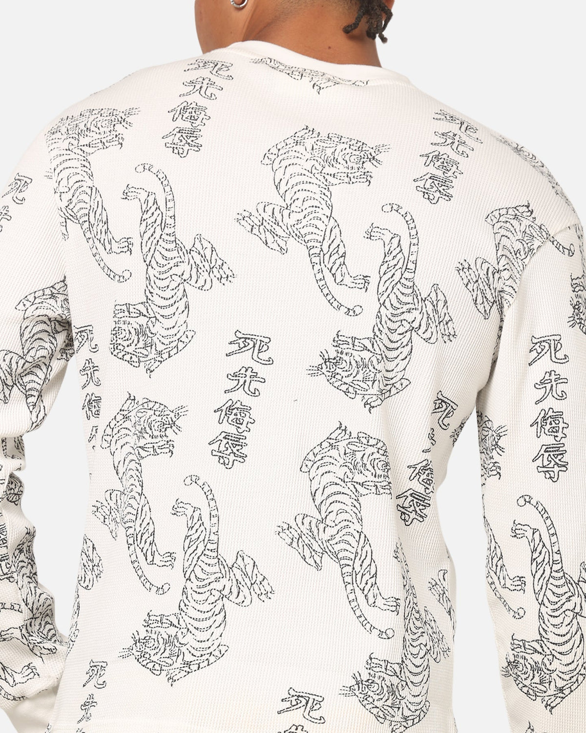 Ed Hardy Tiger Waffle Long Sleeve T-Shirt Off White