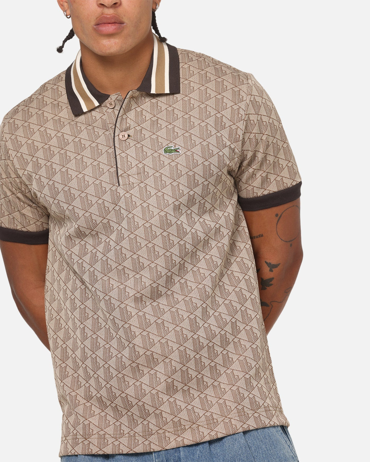 Lacoste Monogram Classic Fit Polo T-Shirt Crossiant/Cookie