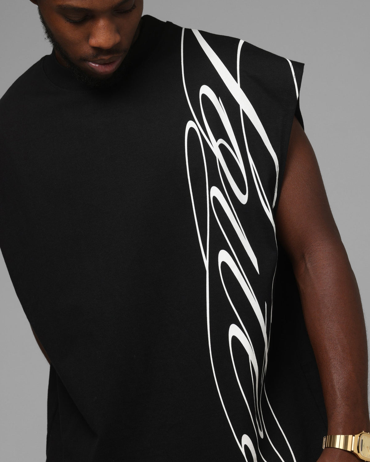 Loiter Script Muscle T-Shirt Black - image 6