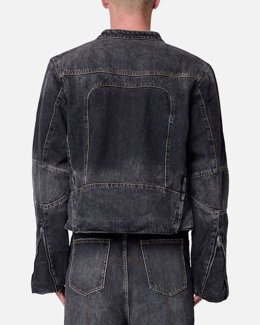 MNML Panelled Moto Denim Jacket Washed Black - image 2