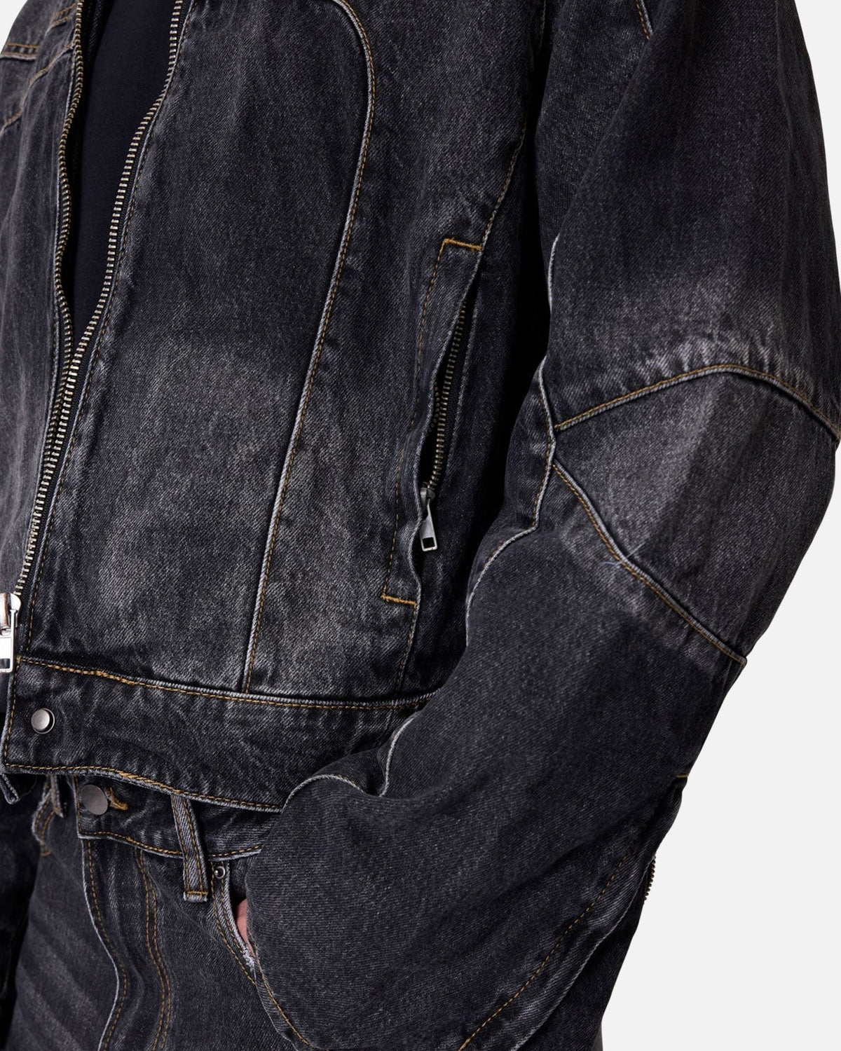 MNML Panelled Moto Denim Jacket Washed Black - image 9