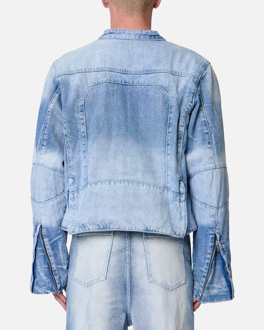 MNML Panelled Moto Denim Jacket Washed Blue - image 2