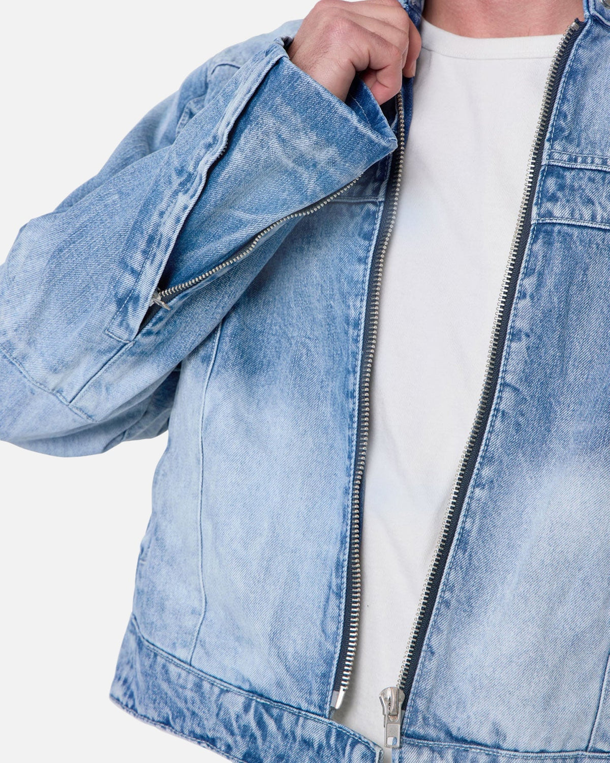 MNML Panelled Moto Denim Jacket Washed Blue - image 7