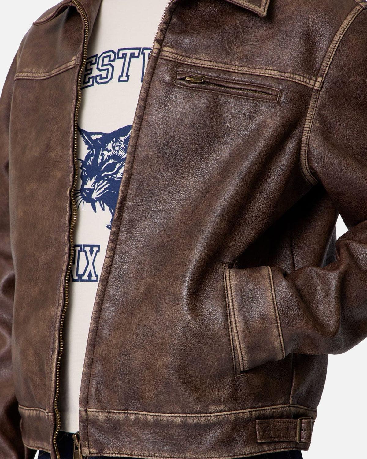 MNML Washed Leather Jacket Brown - image 6
