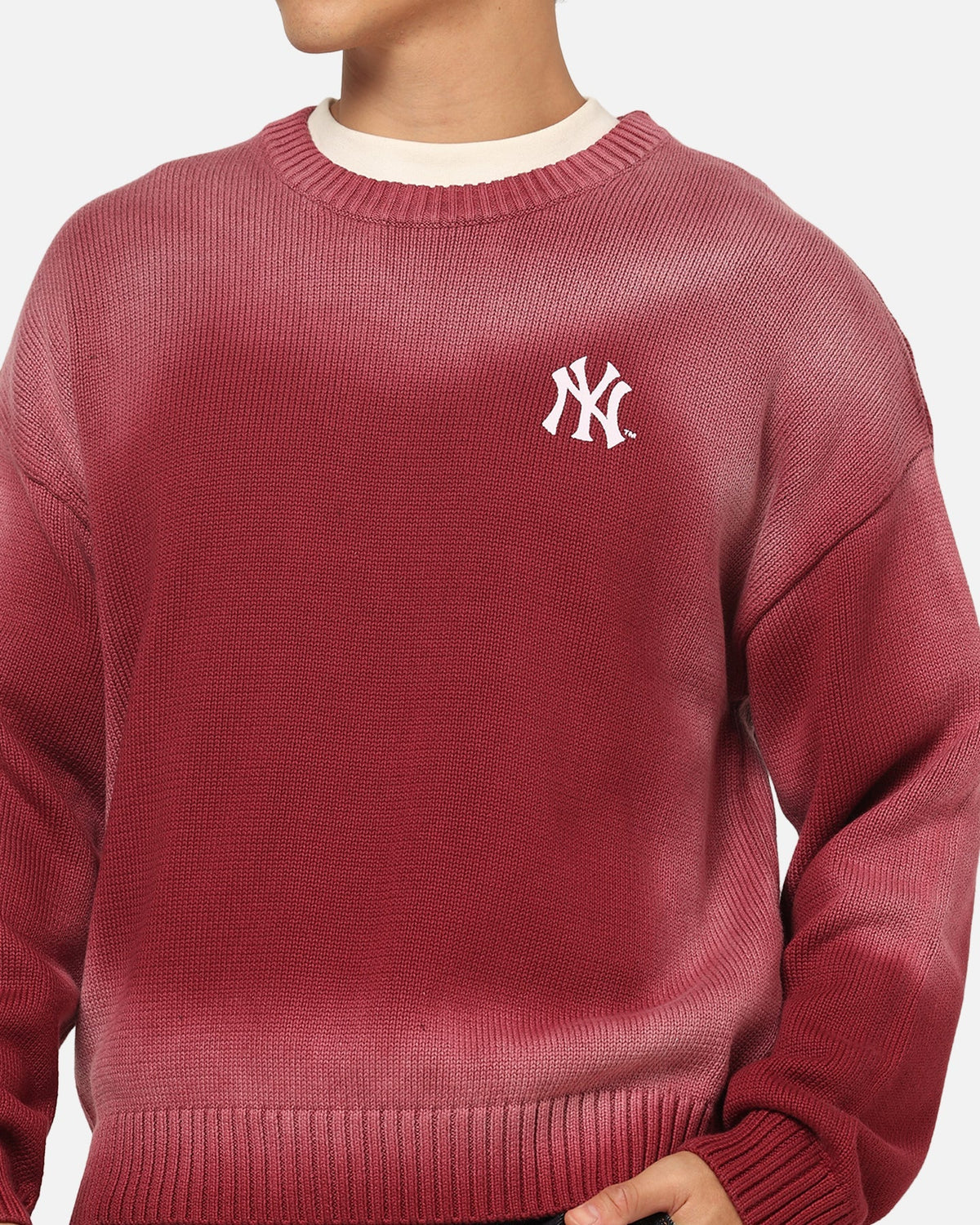 Majestic Athletic New York Yankees Black Letter Knit Crewneck Sour Cherry - image 8