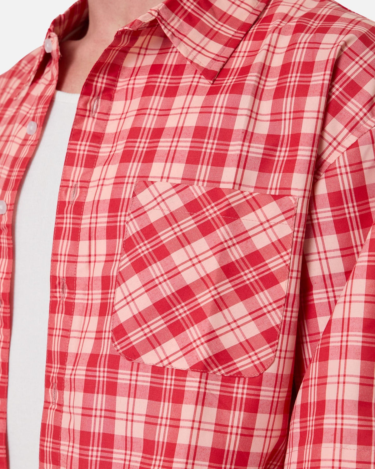 MNML Crop Flannel Short Sleeve Shirt Red - image 6