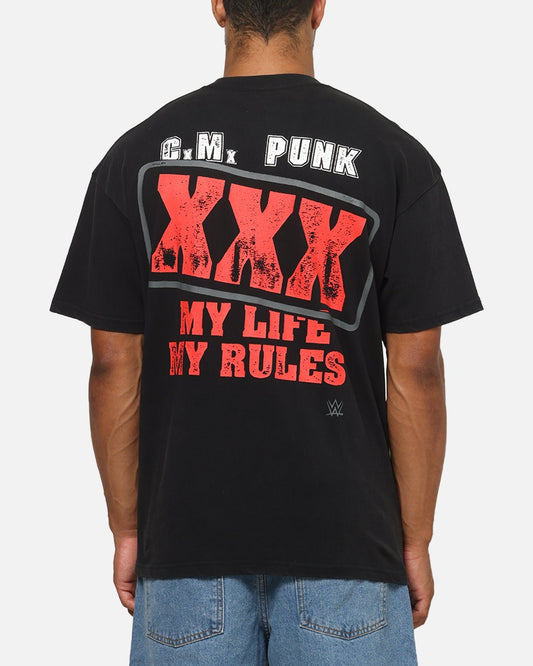 73Studio X WWE CM Punk My Life Rules Vintage T-Shirt Black Acidwash - image 2