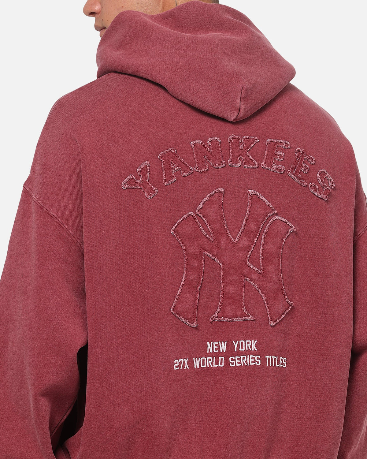 Majestic Athletic New York Yankees MLB Ghost Fade Box Hoodie Sour Cherry - image 8