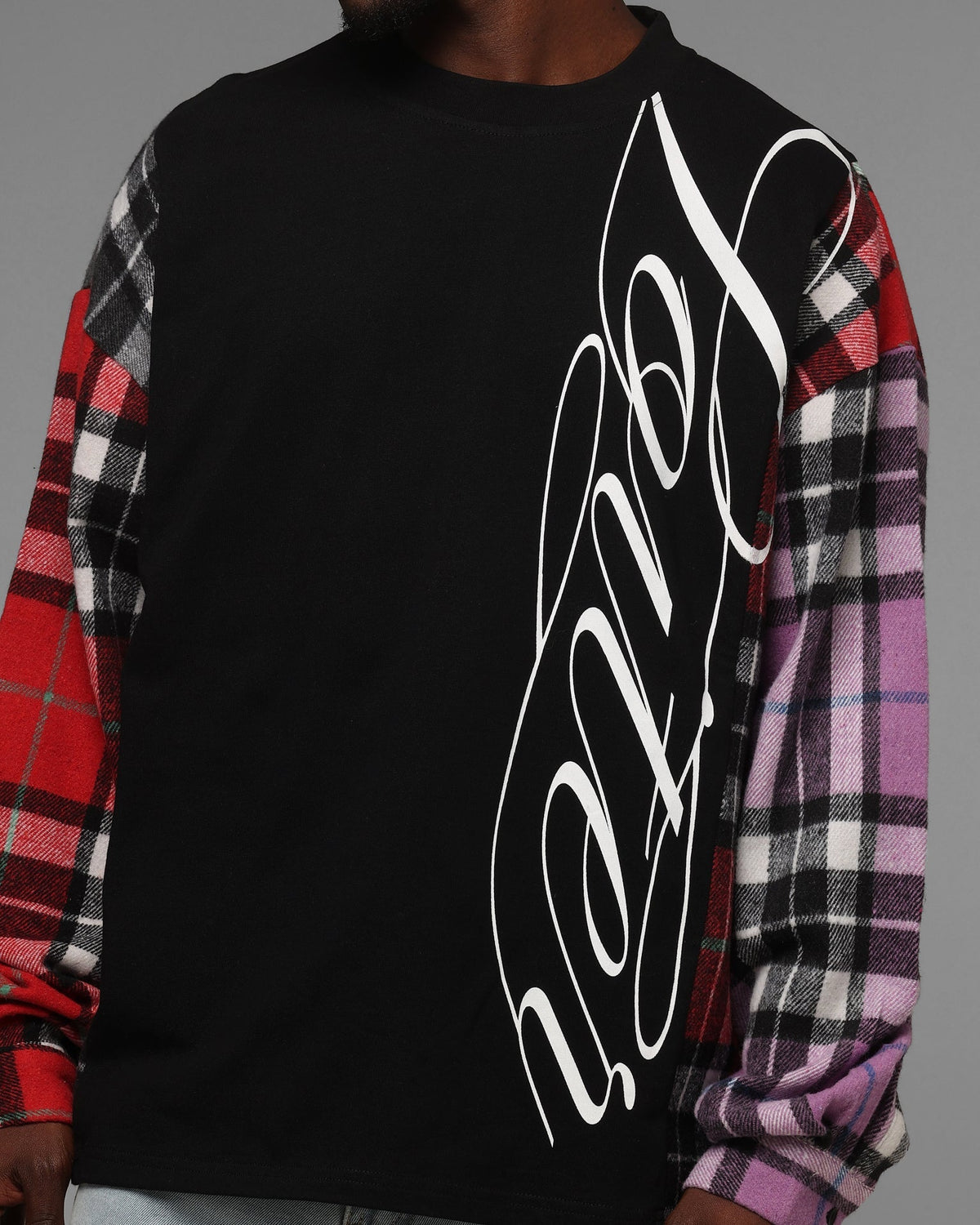 Loiter Script Flannel Long Sleeve T-Shirt Black - image 6