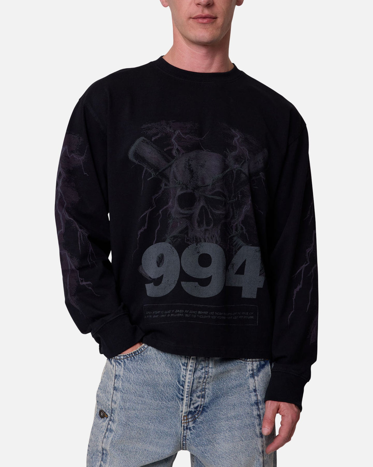 MNML Crossbone Gemmed Long Sleeve T-Shirt Washed Black - image 7