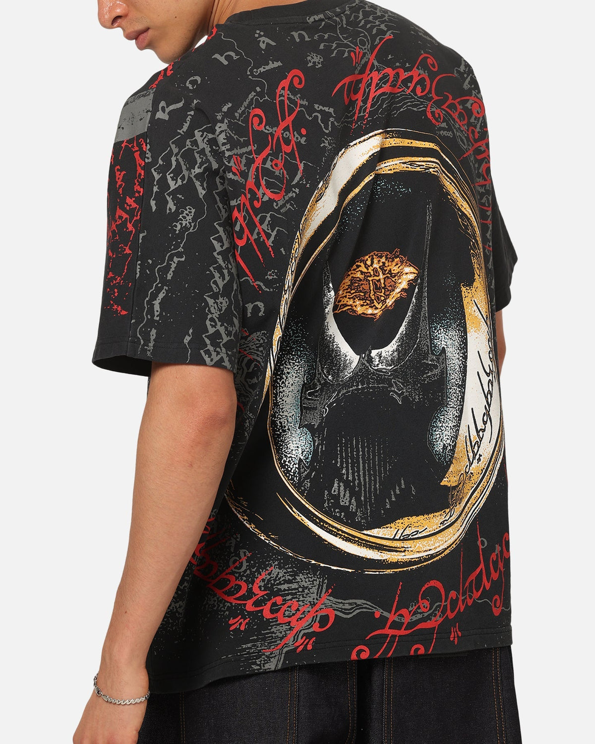73Studio X Lord Of The Rings Sauron All Over Print T-Shirt Black Acidwash - image 8