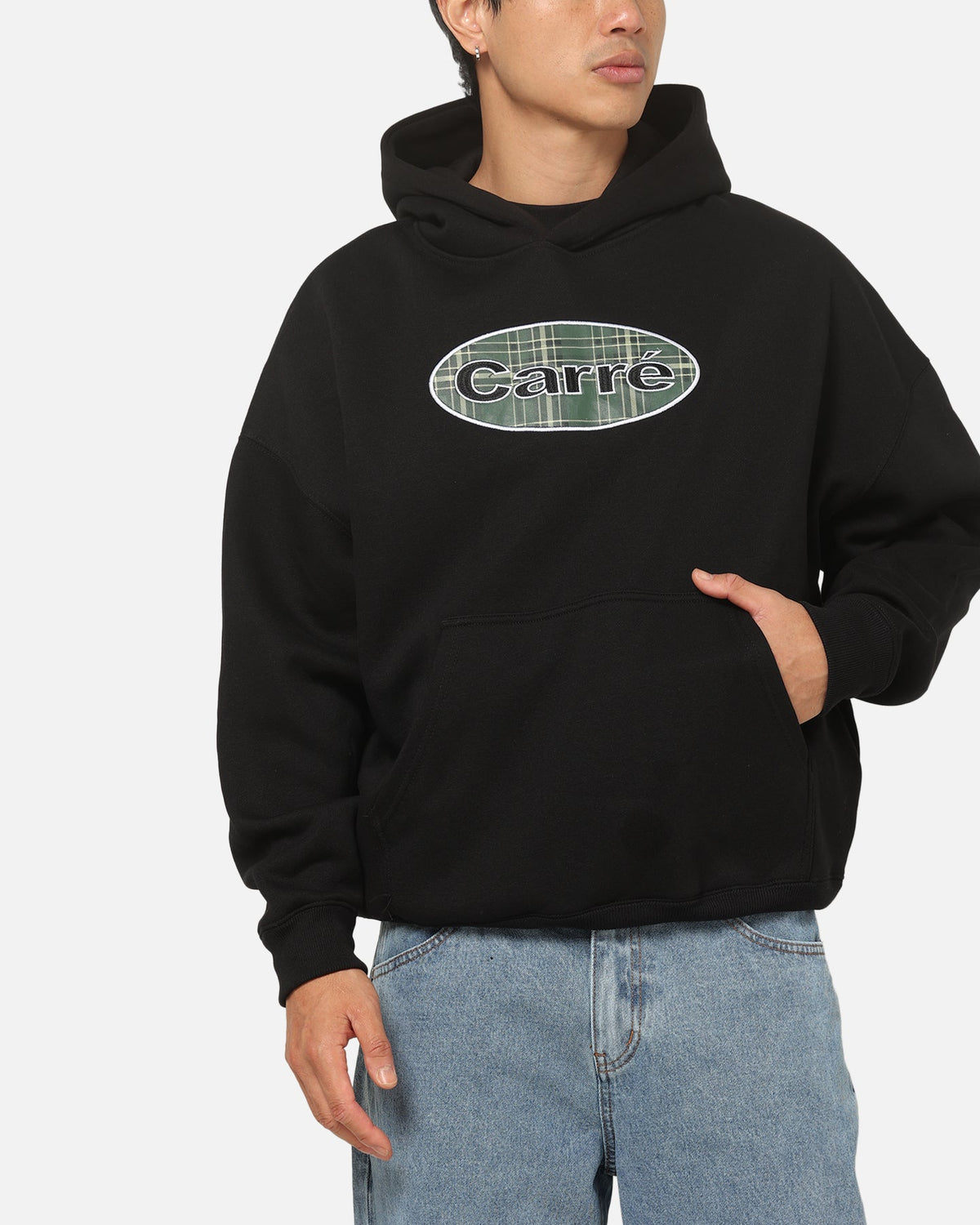 Carre Plaid Oval Hoodie Solid Black - image 6