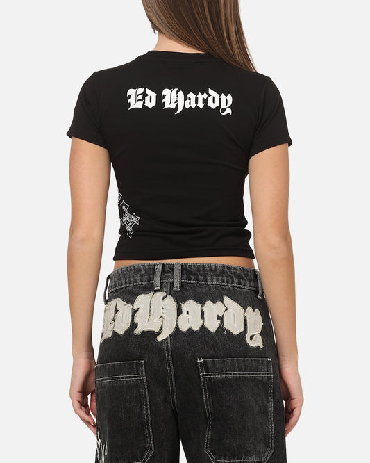 Ed Hardy Women's Cross Baby T-Shirt Black