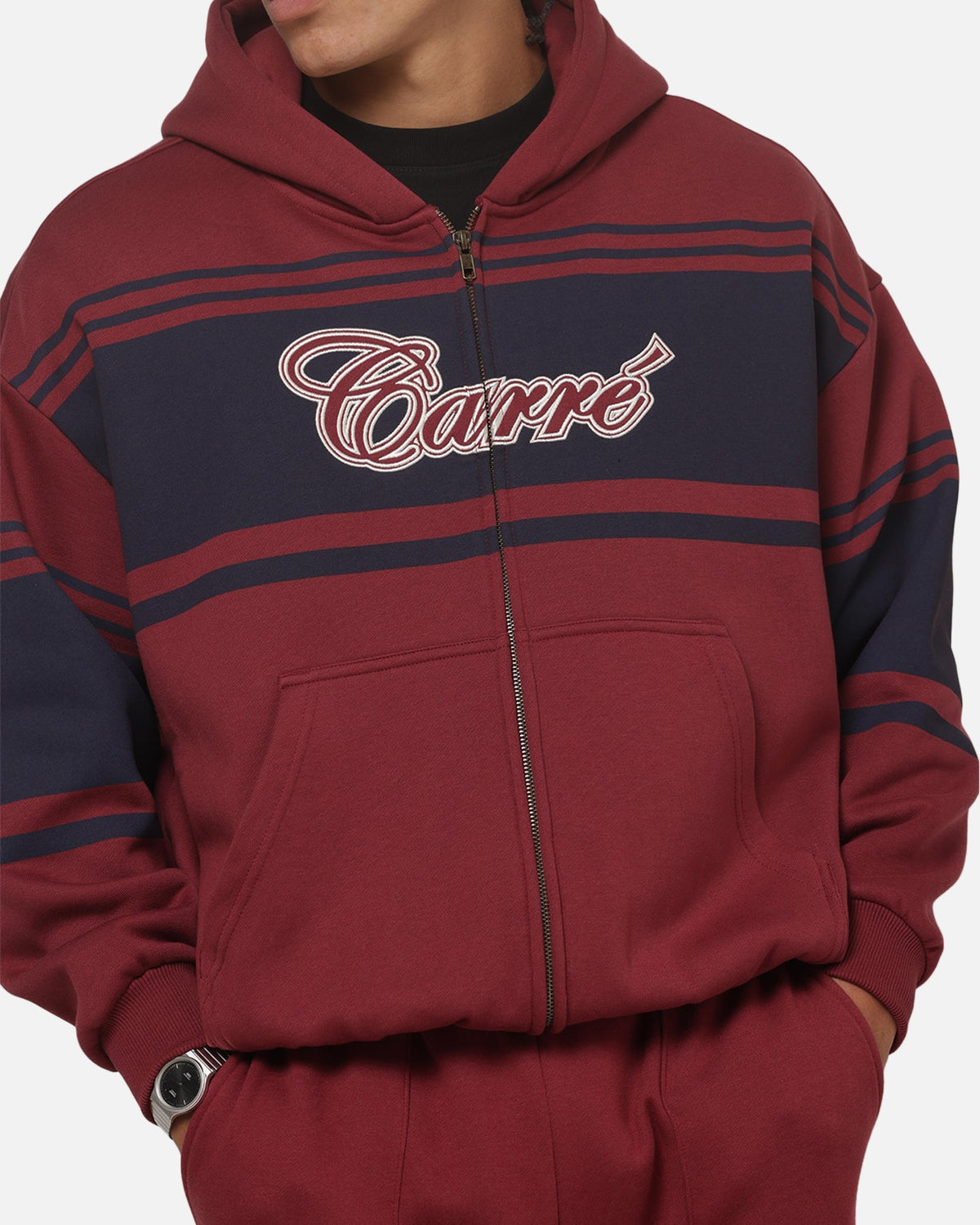 Carre Varsity Stripe Zip Hoodie Burgundy/Navy - image 6