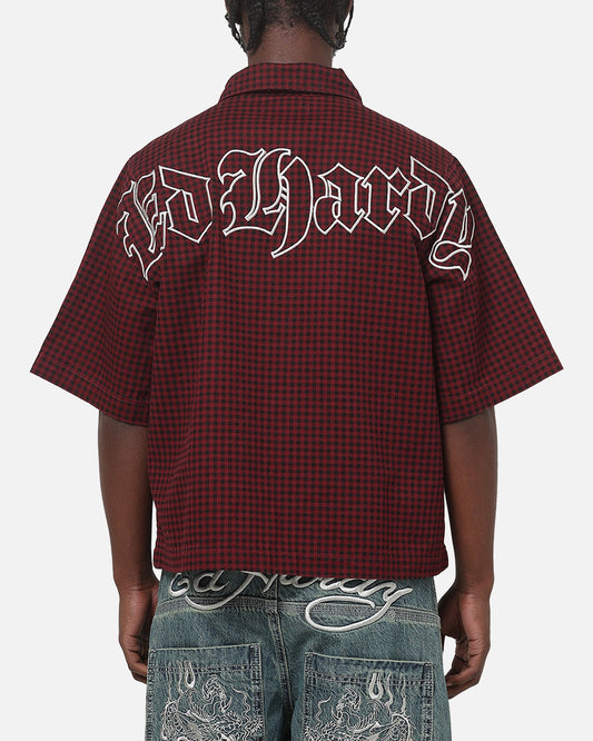 Ed Hardy Ghost Tattoo Button Up Shirt Plum