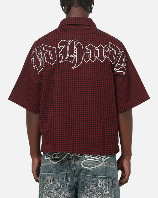 Ed Hardy Ghost Tattoo Button Up Shirt Plum