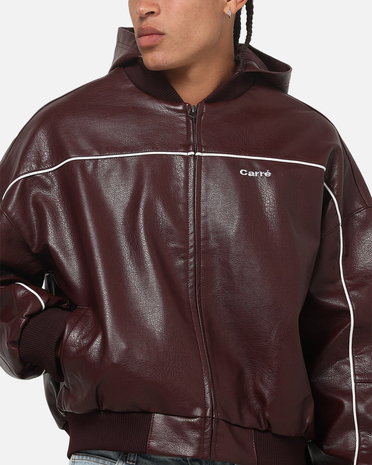 Carre Velocity Vegan Leather Bomber Jacket Burgundy - image 6