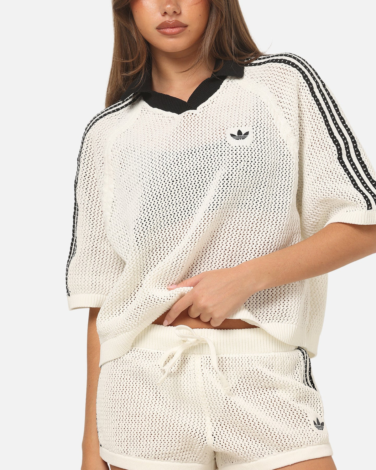 Adidas Women's Crochet Polo Shirt White/Black - image 6
