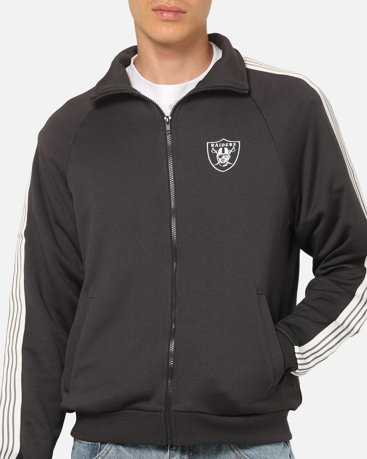 Majestic Athletic Las Vegas Raiders TM Tape Tricot Track Top Slate - image 6