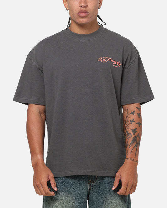 Ed Hardy Floral Skull T-Shirt Charcoal