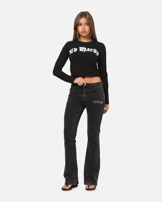 Ed Hardy Women's Tiger Bootcut Jeans Washed Black - image 2