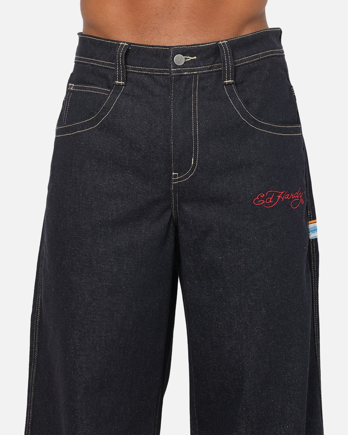 Ed Hardy Dragon Ultra Wide Leg Jeans Indigo Denim