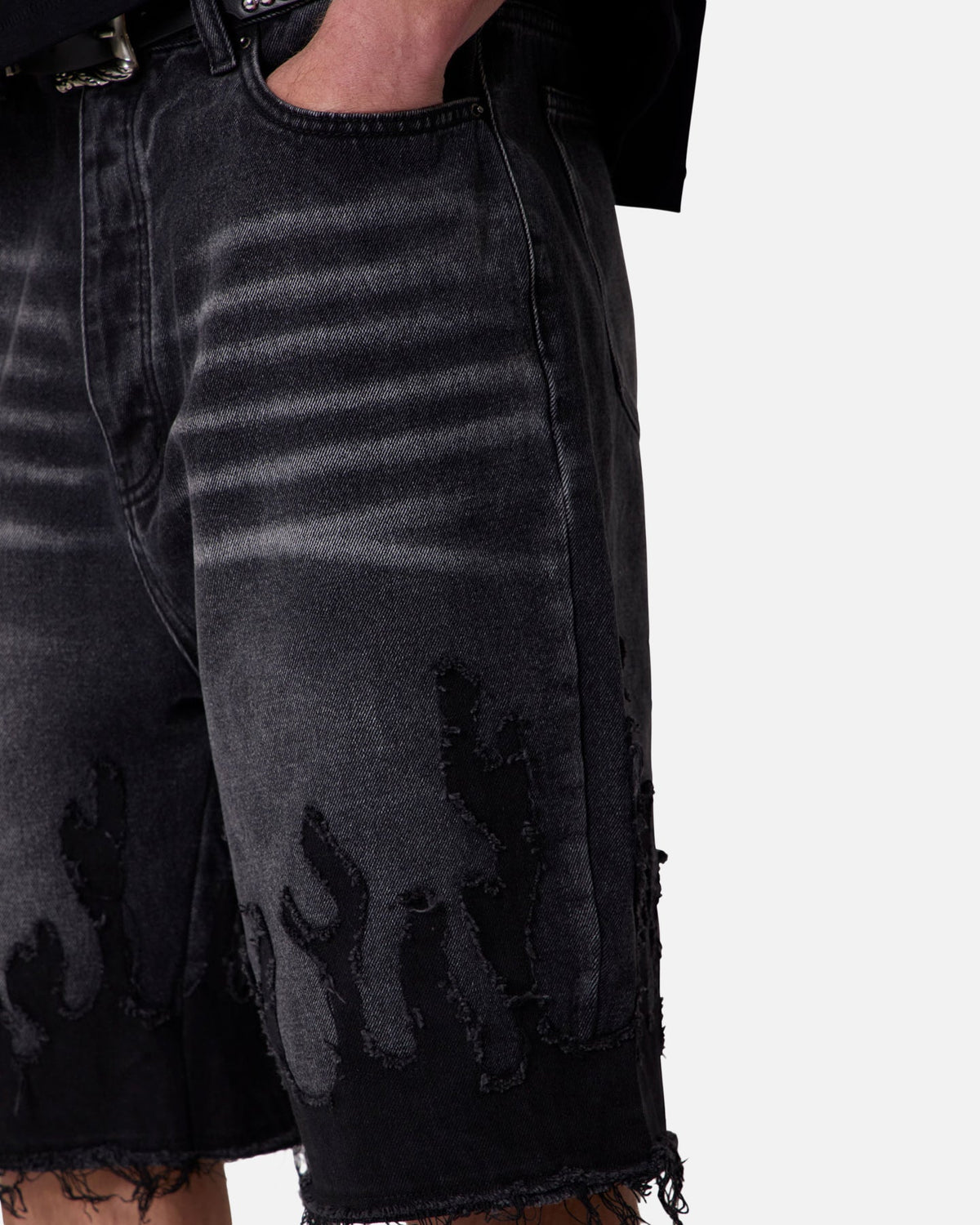 MNML Baggy Flame Denim Shorts Black - image 6